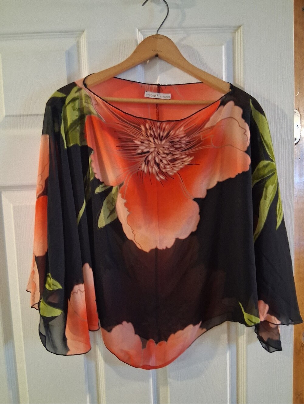 Moa Moa Black Sheer Blouse/shaw with Coral Floral Print
